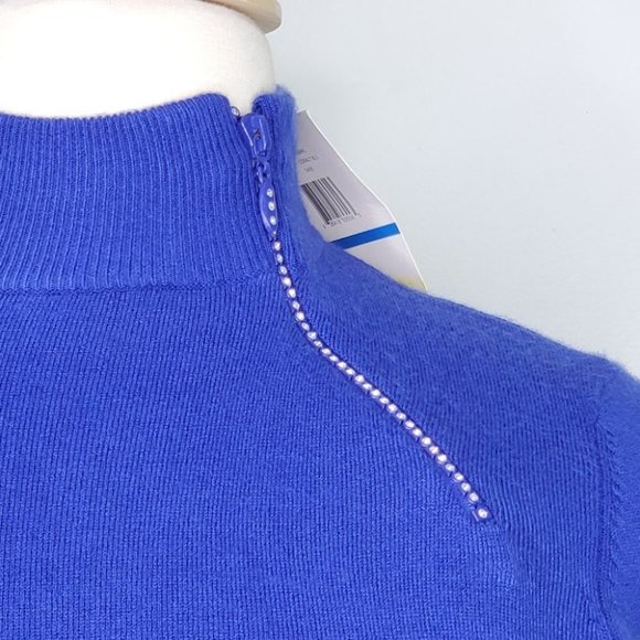 Luxe 360 Cobalt Blue Petite Sweater with Bling Zipper at Side Neck NEW Size XLP - Picture 3 of 15